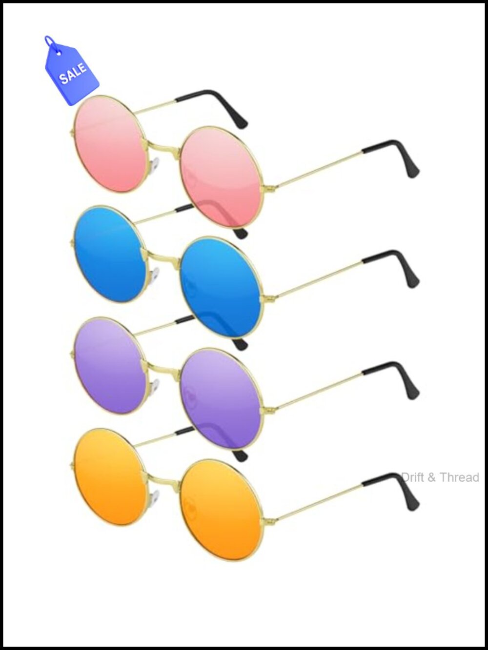 Round Hippie Sunglasses Metal Frame Colored Circle Glasses for Women Men 70s